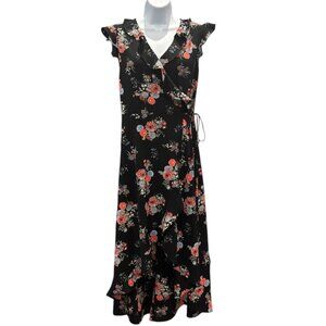 Magnolia Skye Black Floral Ruffle‎ Wrap Dress | Women’s Small
